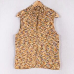 Vintage Talbots Sweater Vest Womens M Multicolor Wool Blend Zip Up Chunky Knit